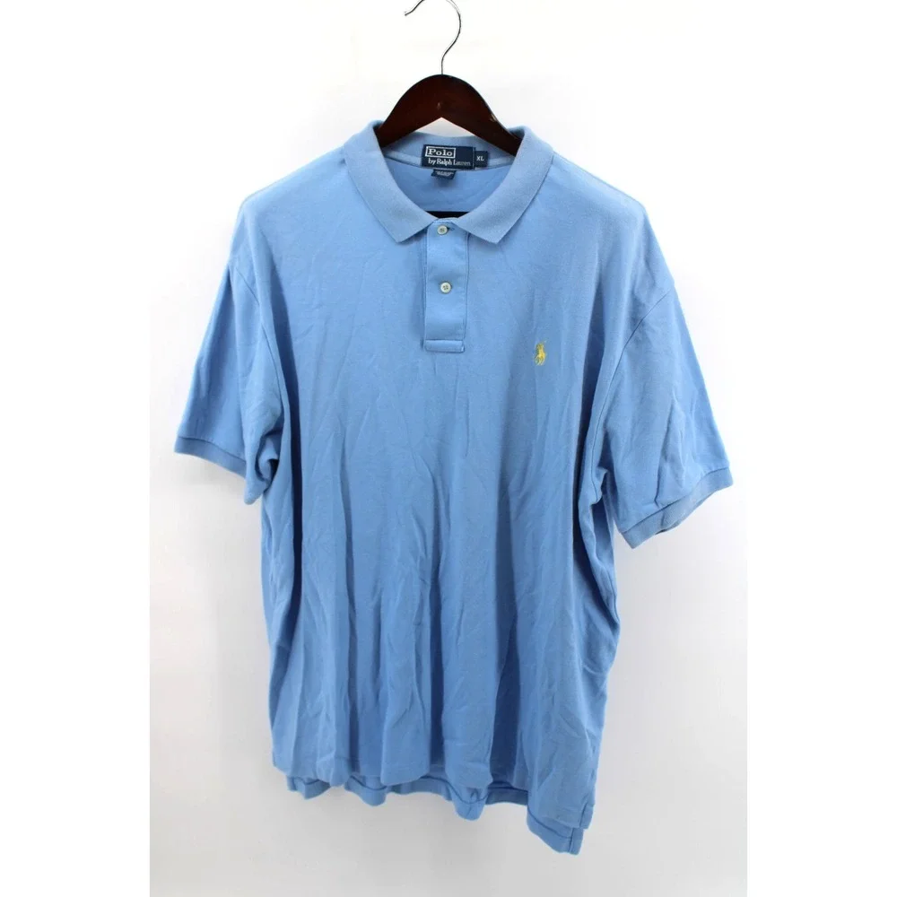 Polo Ralph Lauren Polo Shirt Mens XL Blue Classic Fit Short Sleeve Yellow Pony